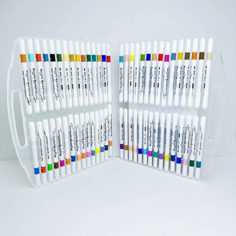 60 Color Acrylic Marker Pen Set Water-based ink Quick Dry for Kids Adult Coloring Works on Rocks Painting, Wood, Fabric