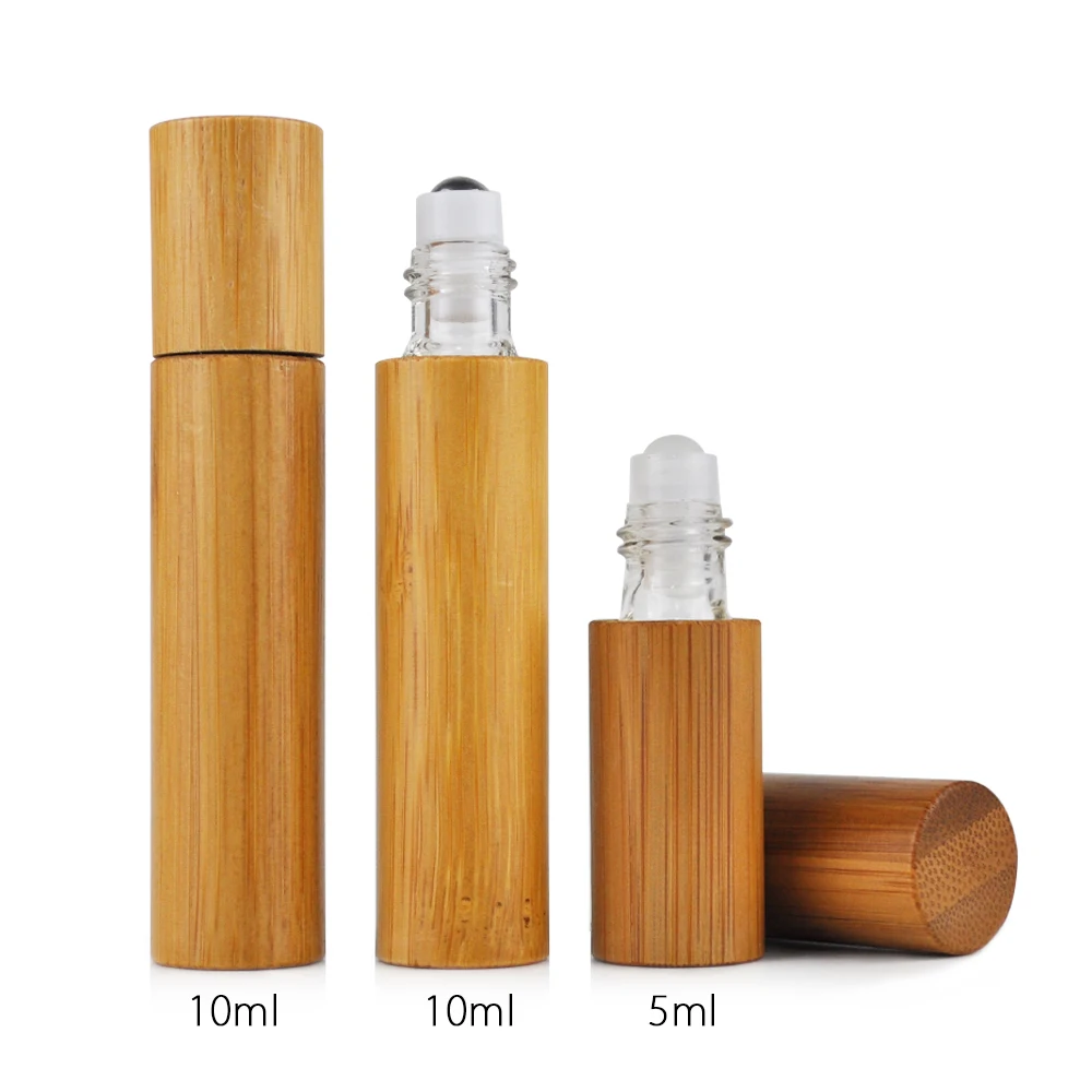 Экологичная деревянная бамбуковая бутылка-ролик с эфирным маслом и металлическим шариком с гравировкой, 5 мл, 10 мл, 15 мл