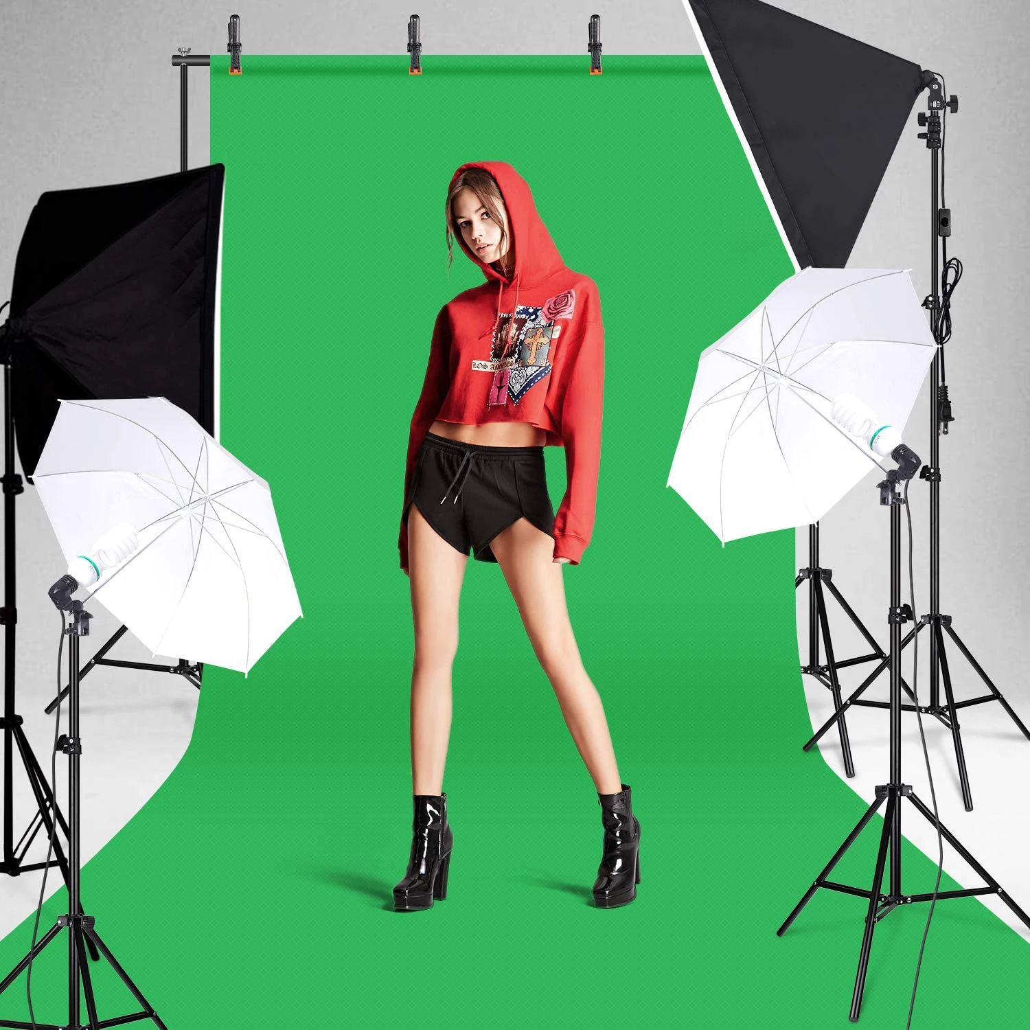 Photo Studio Accessories Photo Studio Set LED Soft box Umbrella Lighting Kit Background Support Stand 4 Color Backdrop