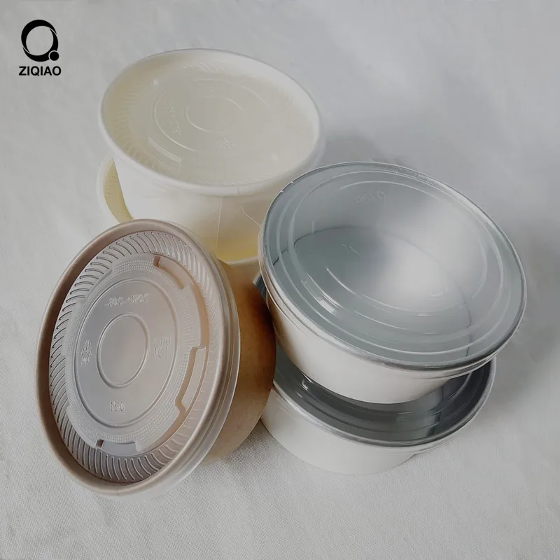 Disposable food grade  waterproof kraft paper bowl with inner plate with clear Lid