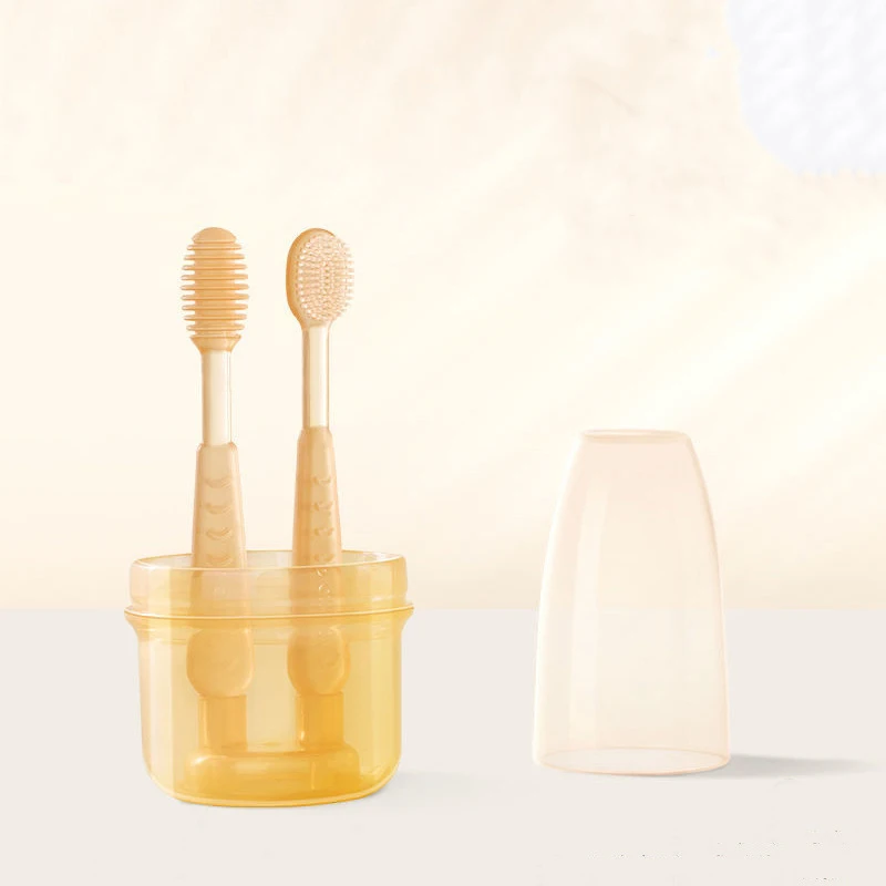 Baby Soft Bristle Toothbrush and Silicone Tongue Brush Infant Toddler Oral Care Toothbrush Training Teeth Brushes with Cover