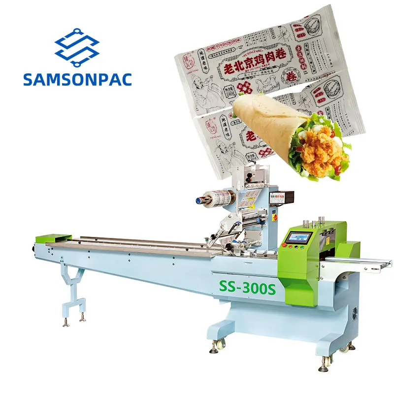 Pillow semi ice cream stick cooike burger biscuit bread chicken rolls processing and packing machine