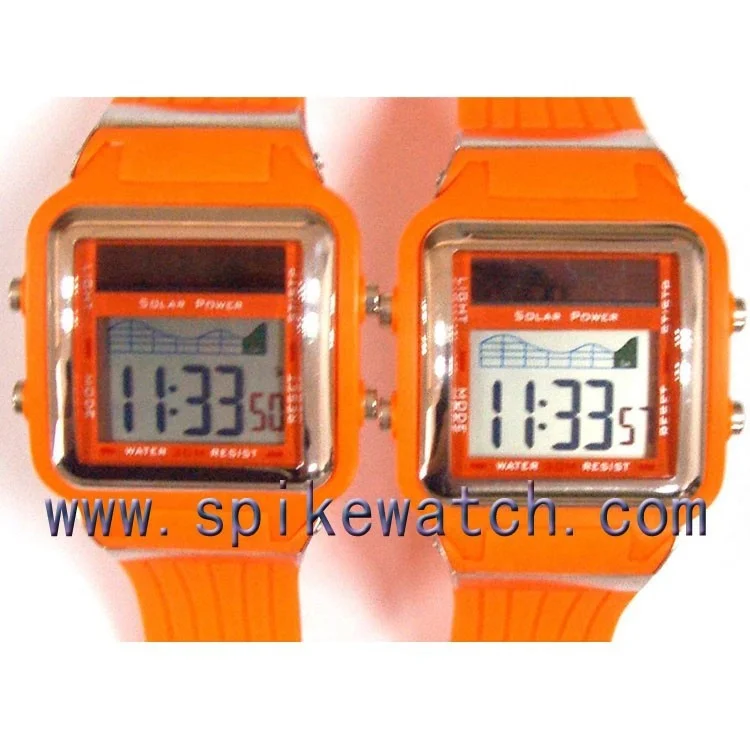 Orange color fashion waterproof solar powered sports wrist watch