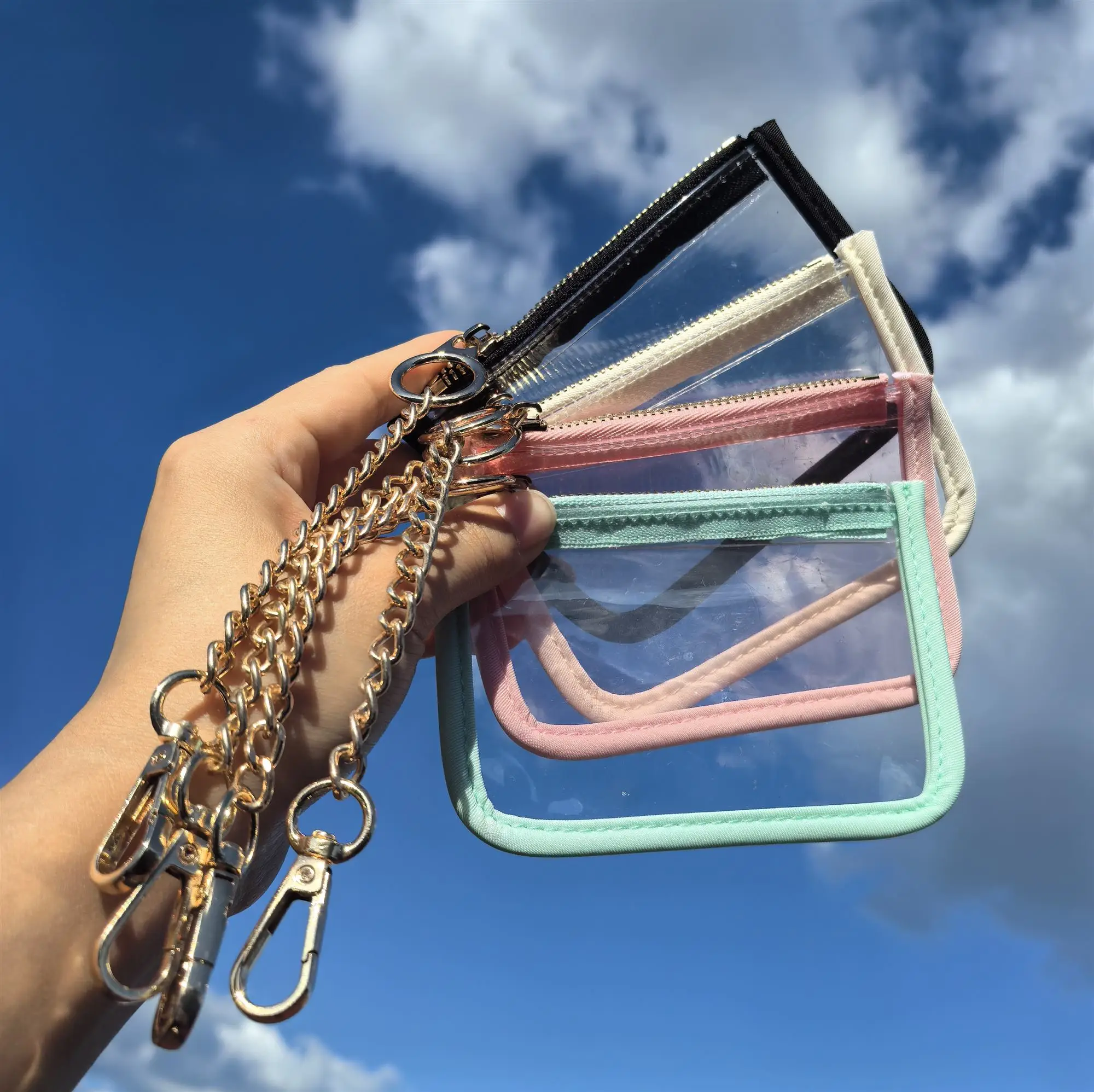 Keymay Popular Promotional Gifts Candy Color High Quality Waterproof Transparent Girls Clear Coin Purses Mini Wallet Keychain