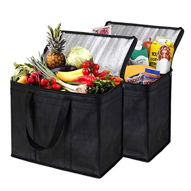 Eco-friendly Reusable non woven lunch bag, Customized logo printed folding grocery tote food delivery insulated cooler bag