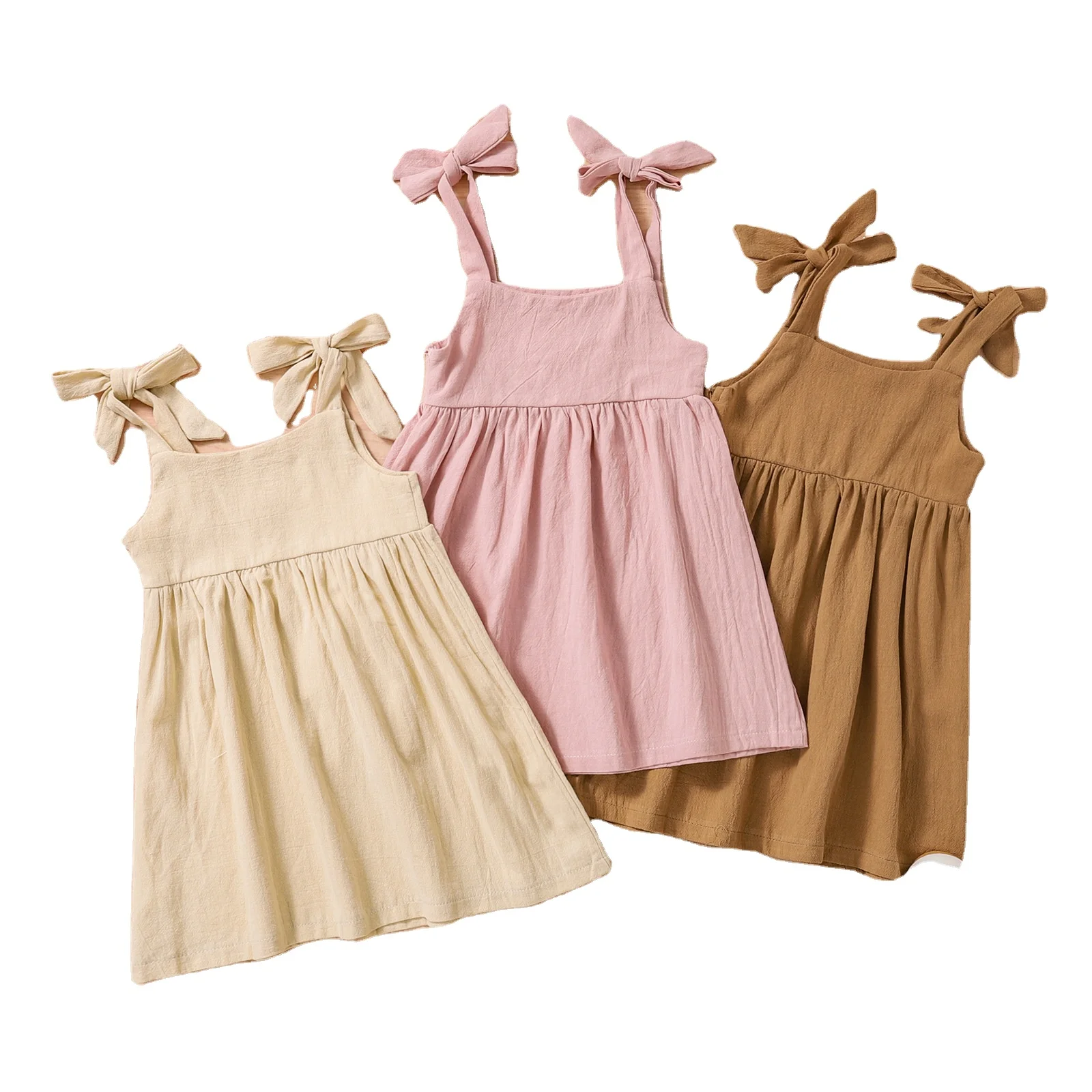 Wholesale New Baby Kids Summer Sleeveless Baby Solid Color Linen Kids Dress