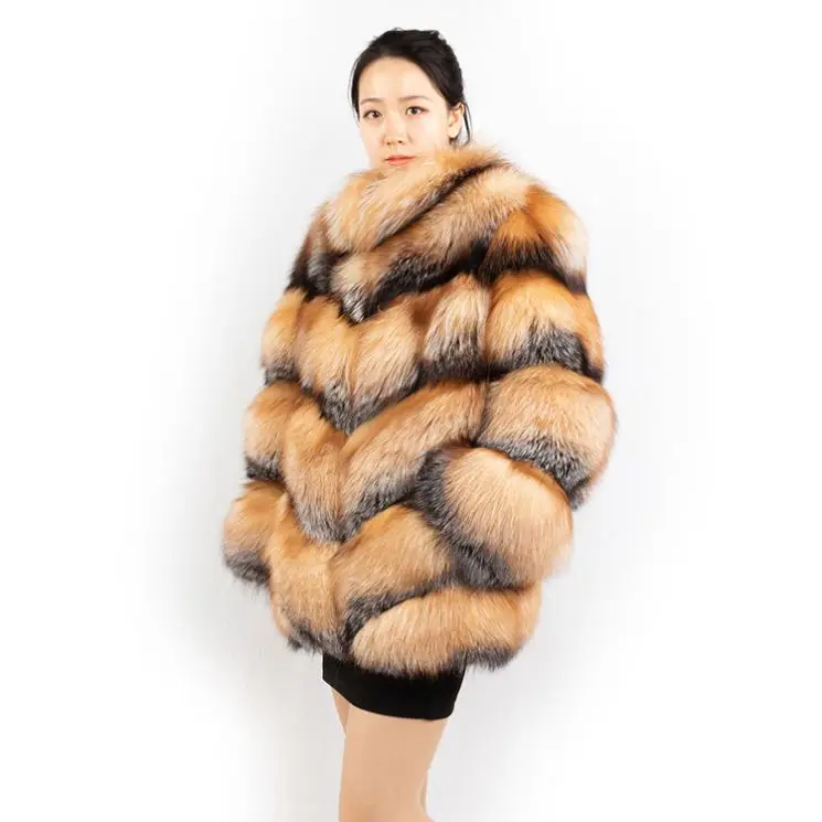 New Fashion fur coat istanbul Real Fox Fur 75cm Coat Winter Warm Outwear For Woman