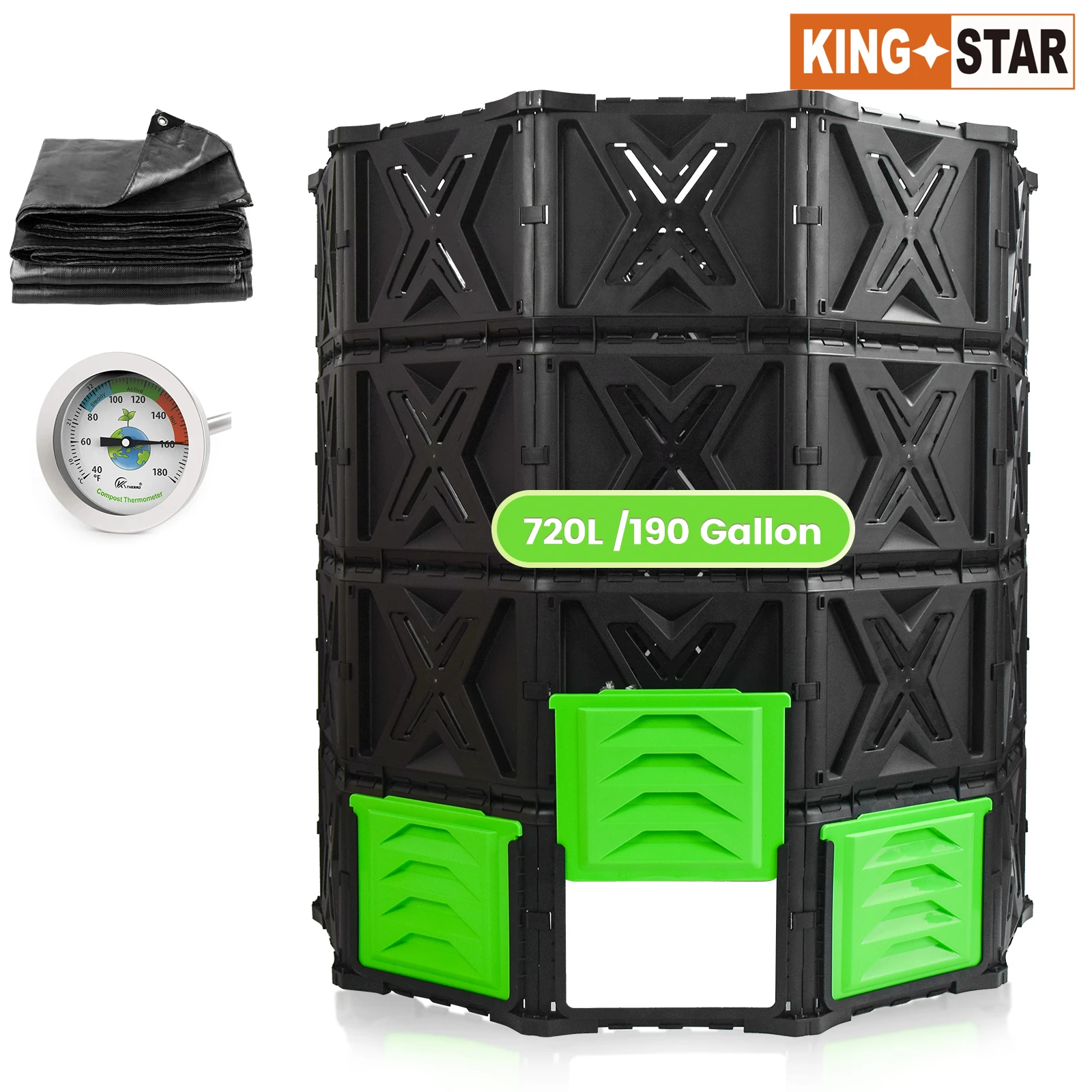 Large Capacity Easy Assembly Black Garden Compost Household Farm Grass Plant Compost Bin With Thermometer