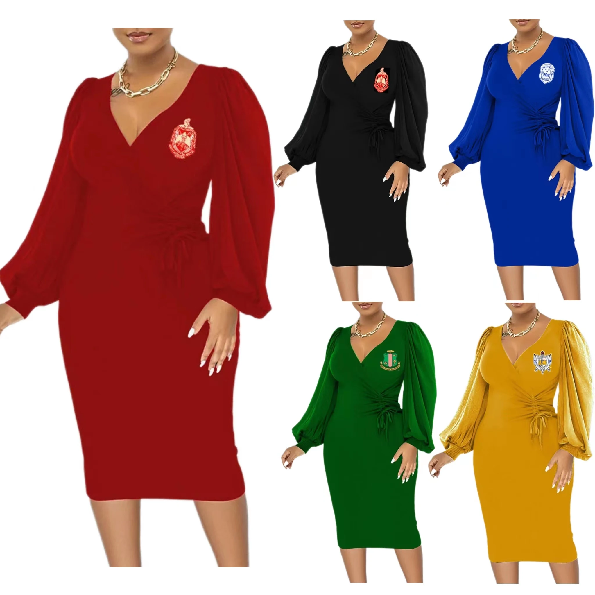 Woman Dresses New Arrivals 2024 Fall Winter Knit Pattern Print Women Bodycon Dresses Trendy V Neck Puff Sleeve Midi Dress