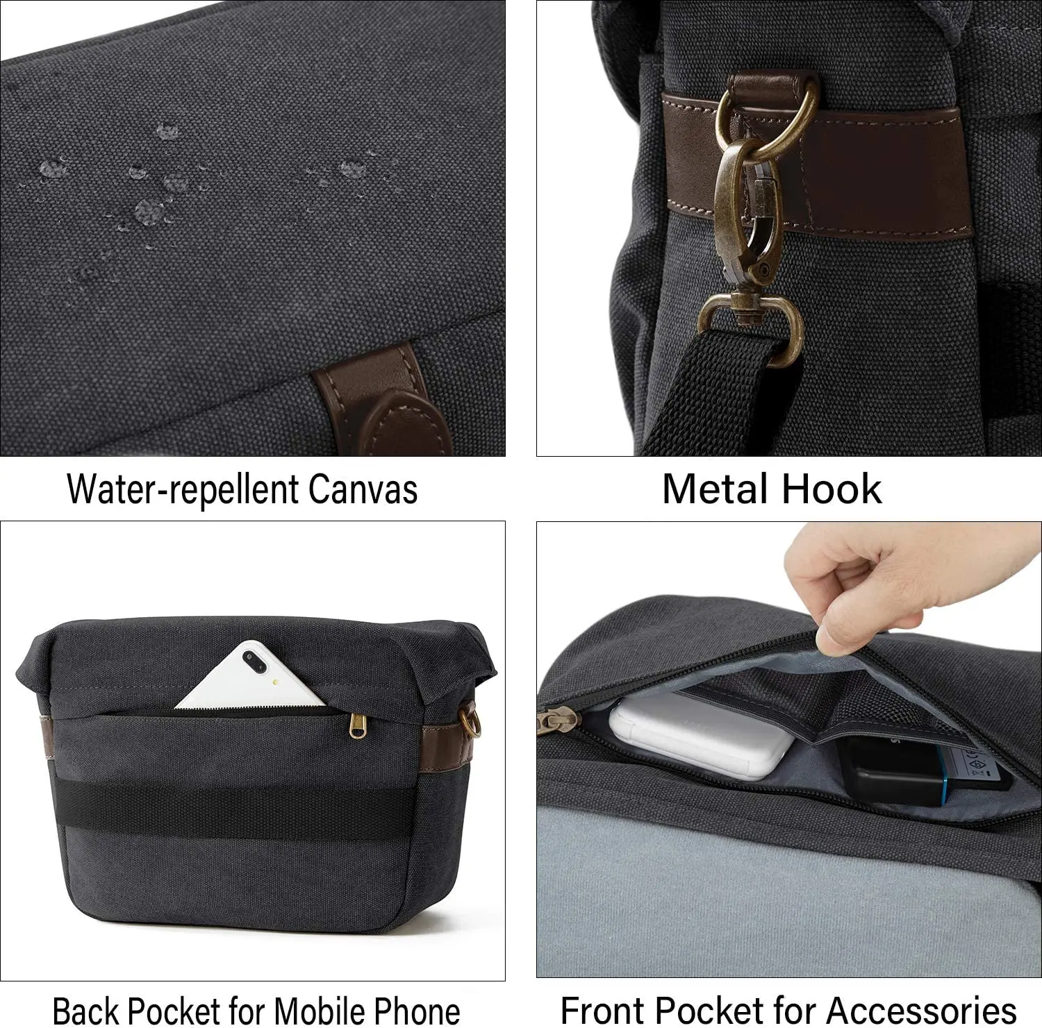 Camera Bag SLR DSLR Canvas Camera Case, Vintage Padded Camera Shoulder Bag with Rain Cover