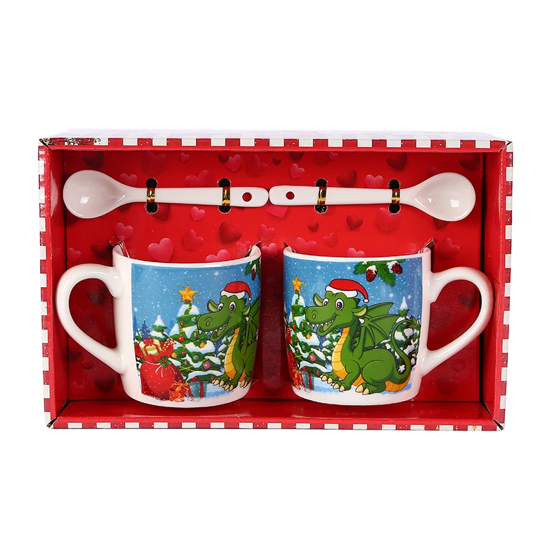 Russia Wholesale Custom Logo Custom Dragon Design Porcelain Coffee Cup Ceramic Christmas Mug With Spoon