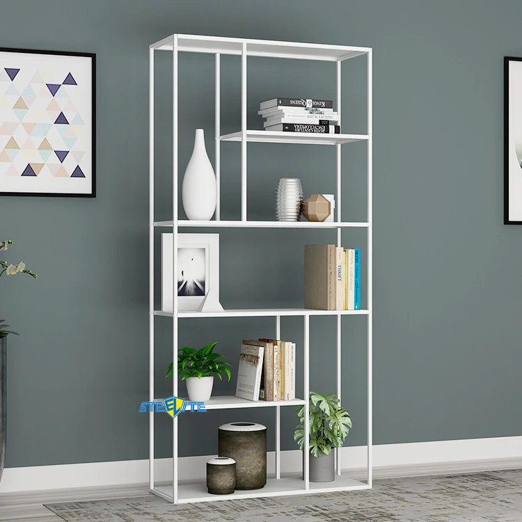 Customized Modern office home bookshelf simple shelf floor free combination metal frame glass bookcase factory supply