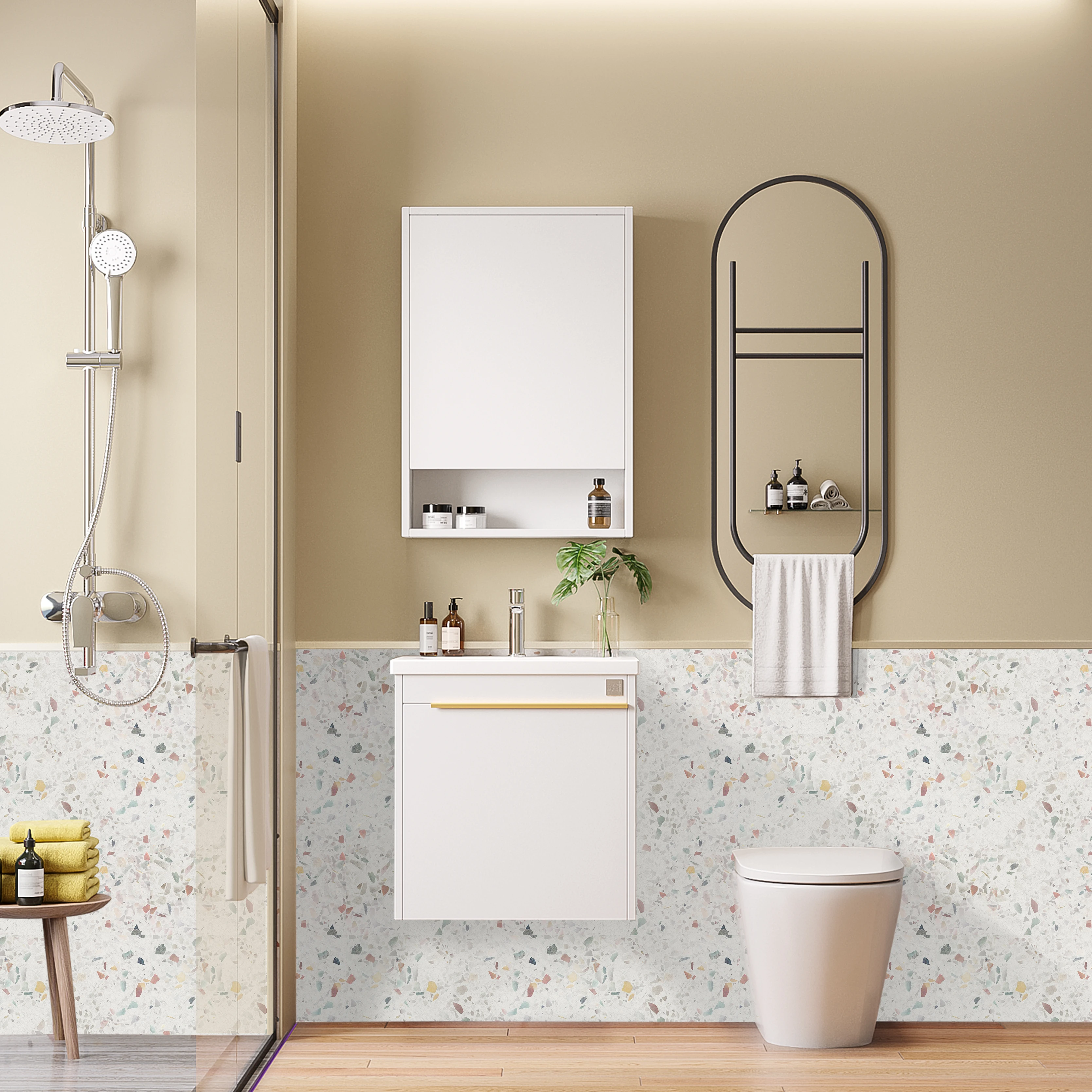 Self Adhesive Vinyl Flooring Marble Tiles Sticker Ceiling Bathroom Flooring Stick on Tiles Kitchen Floor Vinyl Tiles