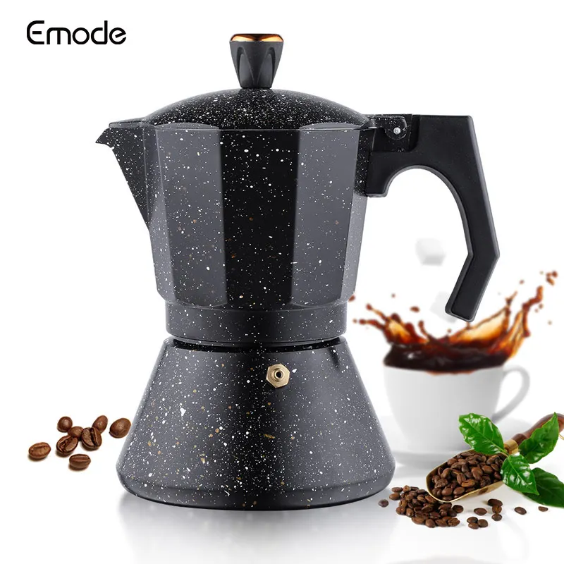 New Premium Stone Stovetop 6 cups Mocha Espresso Coffee Maker, High Quality Italian Moka Pot Aluminum for for Gas, Electric Cook
