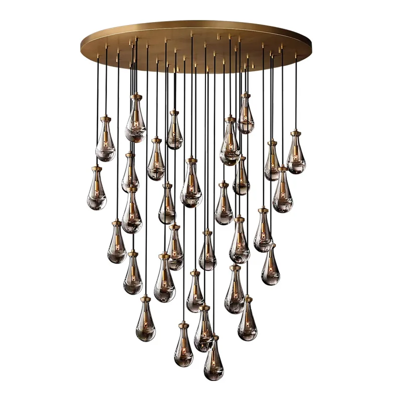 Luxury Modern Hotel Crystal Rustic Ceiling Lamp Rain Drop Pendant Lights Led Antique Brass Chandelier For Living Room
