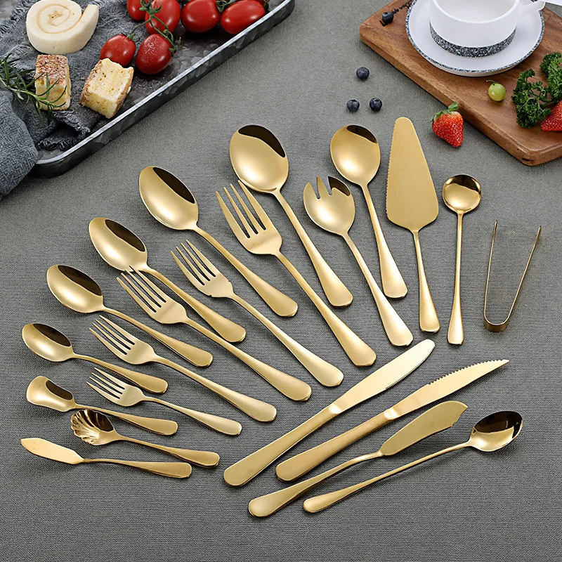 Bulk Stainless Steel Cutlery Set Luxury Gold Plated Service Knife Fork Spoon Flatware Set Wedding Restaurant Party Cutlery