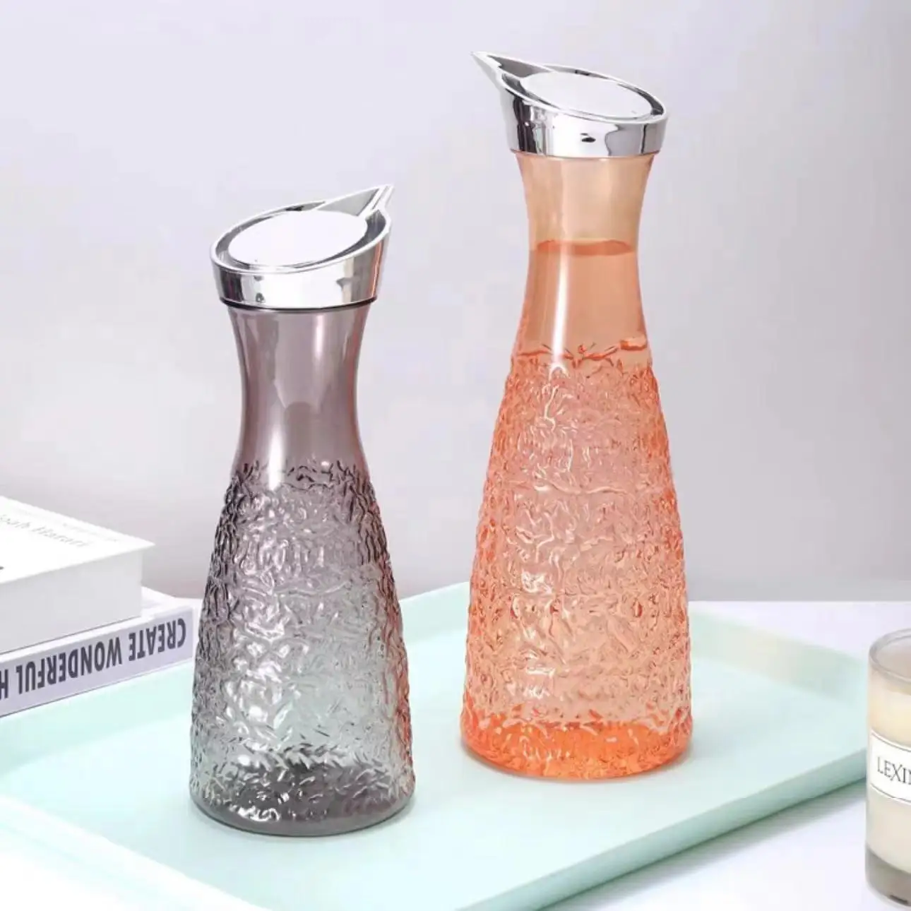 Hot Sale Restaurant Pc Clear Tea Jug Juice Carafes Bottle Acrylic Pouring Glass Water Pitchers With Lid Plastic Pitcher