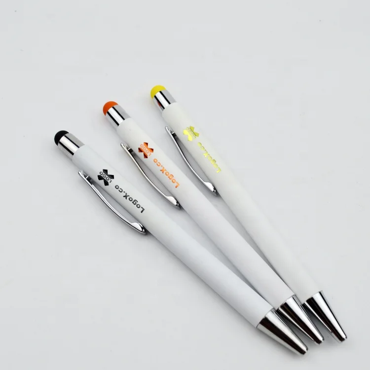 Popular white body gifts aluminum stylus pen laser engraving ball pen with light up logo