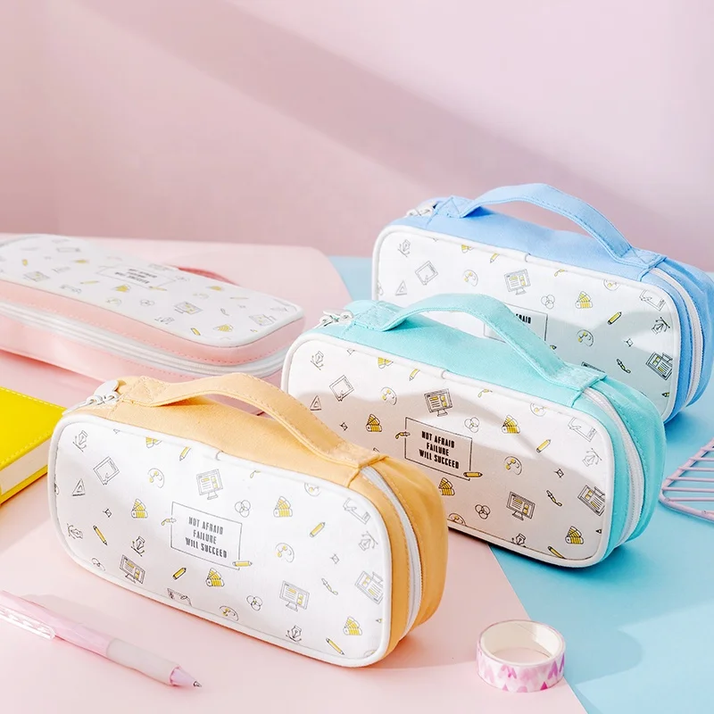 New coming wide handle easy to carry office stationery set kids school canvas fabric pencil case