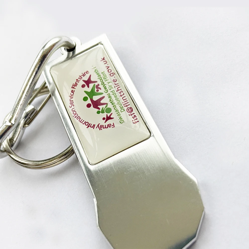 One Euro Size Trolley Coin Keychain With Custom Domming Offset Printed Logo
