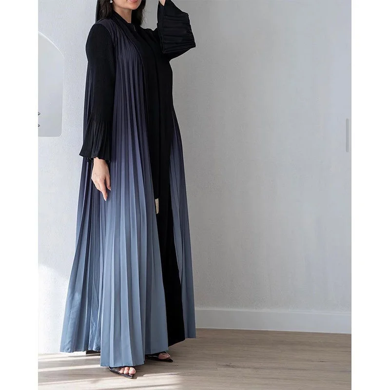 PROMISTAR 2024 Gradient Color Long Sleeves Handmade Pleated Outer Cover Slimming Large Robe Traditional Muslim Fashion Abaya