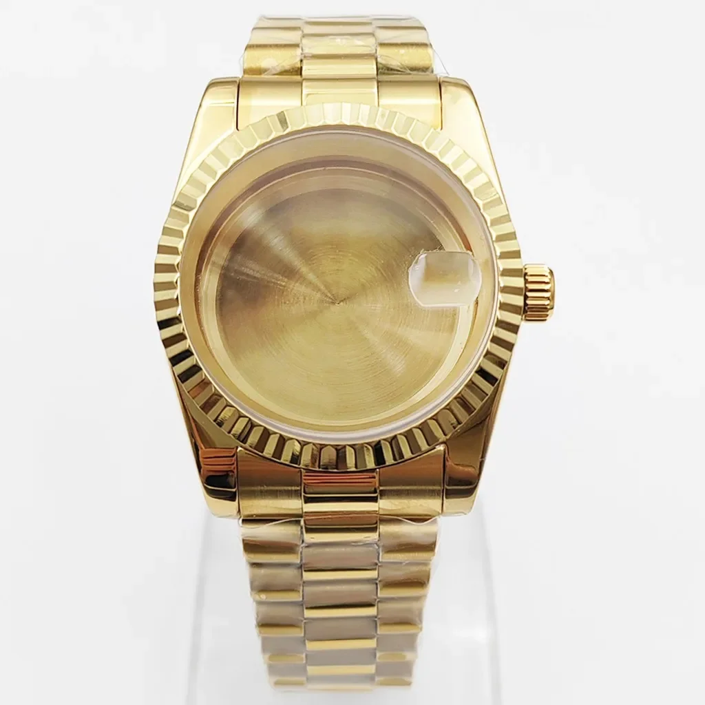 36mm Gold Watch Case With Strap Sapphire Glass for NH35 NH36 Movement