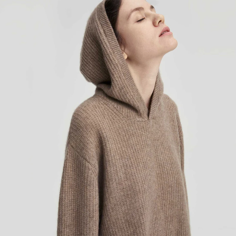New Custom Rib Knitting Cashmere Sweater Pullover Wool Jumper Plus Size Women Cashmere Wool Pullover Hoodie
