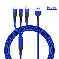 3in1 Usb Charger Cable,3 In 1 Nylon Braided Cable Fast Charge Data Line For Ipone & Micro & Type C Cabel