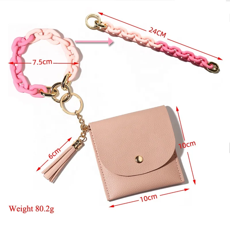 2022 New Etsy Lady Acrylic Wristlet Keychain Bracelets Key Ring Wallet Card Holder Purse with Tassel