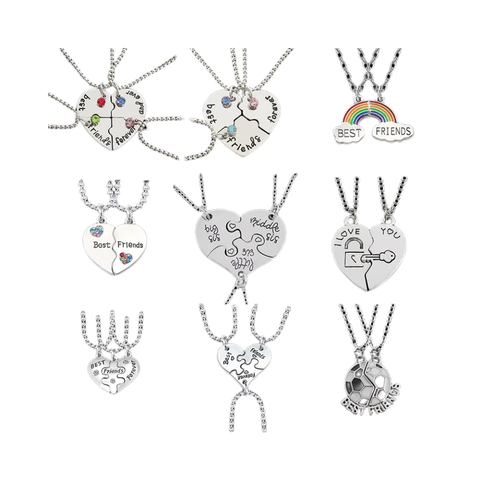Succsion Stainless Steel Heart Pendant Bff Friendship Necklace Best Friend Necklaces For 2 3 4 5 6 Girls Boys
