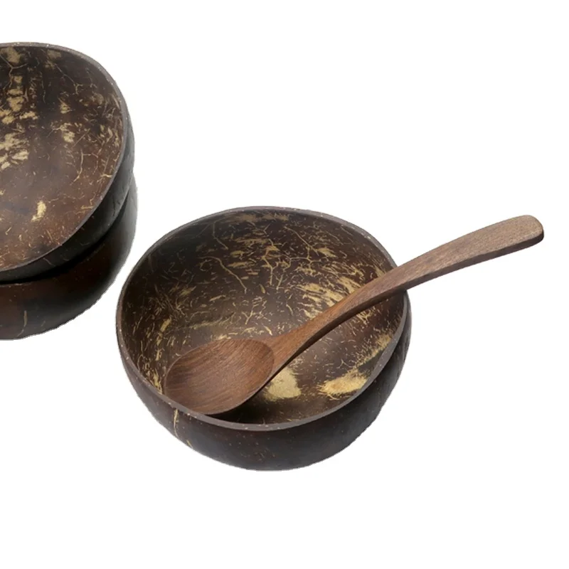 Handmade Vietnam Organic Natural And Spoon Ice Cream Desserts Bowls Shell Wood Blank Coconut Bowl