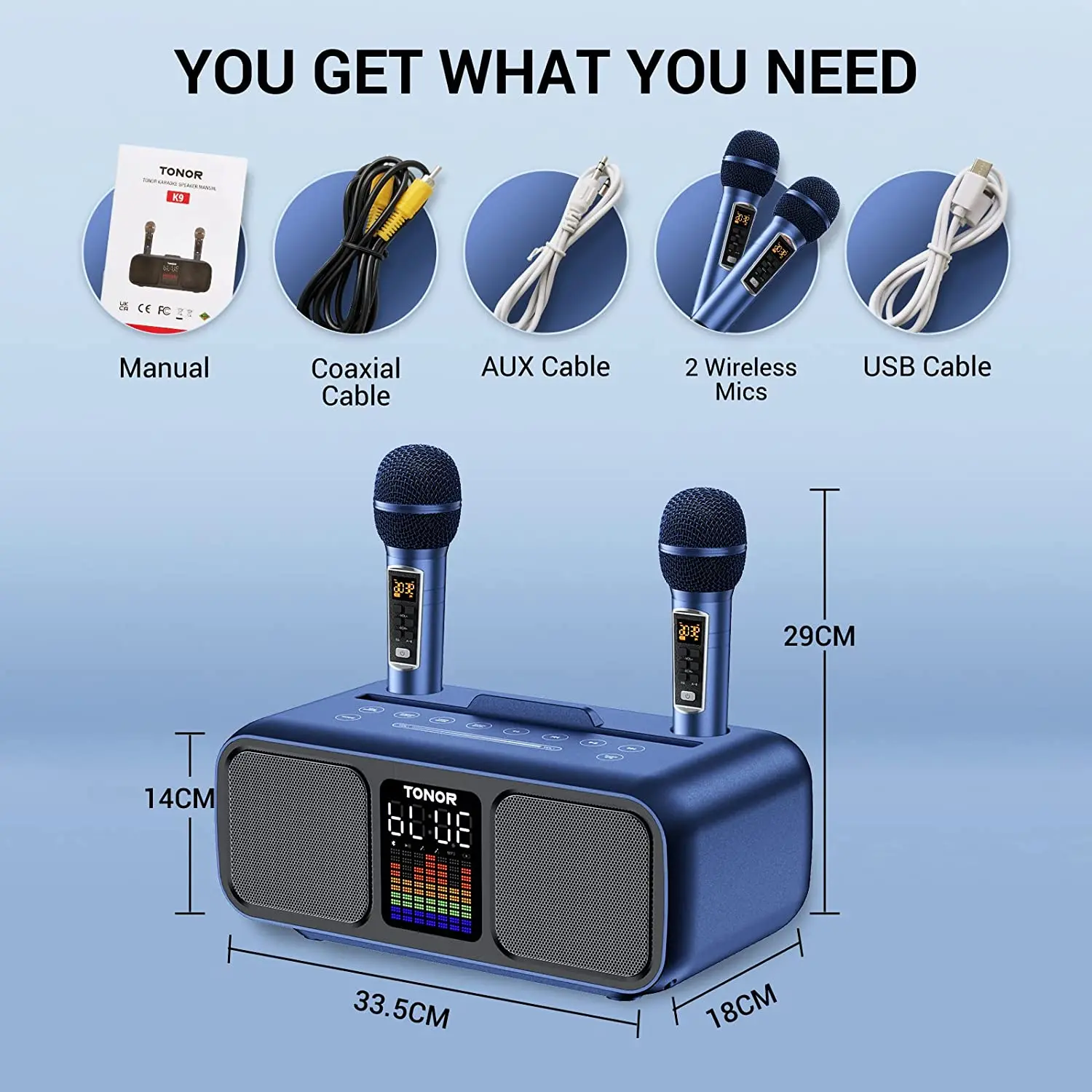 Professional TONOR K9 Video Recording UHF Handheld Microphone System Karaoke Players Machines with Speaker Mic and Bluetooth