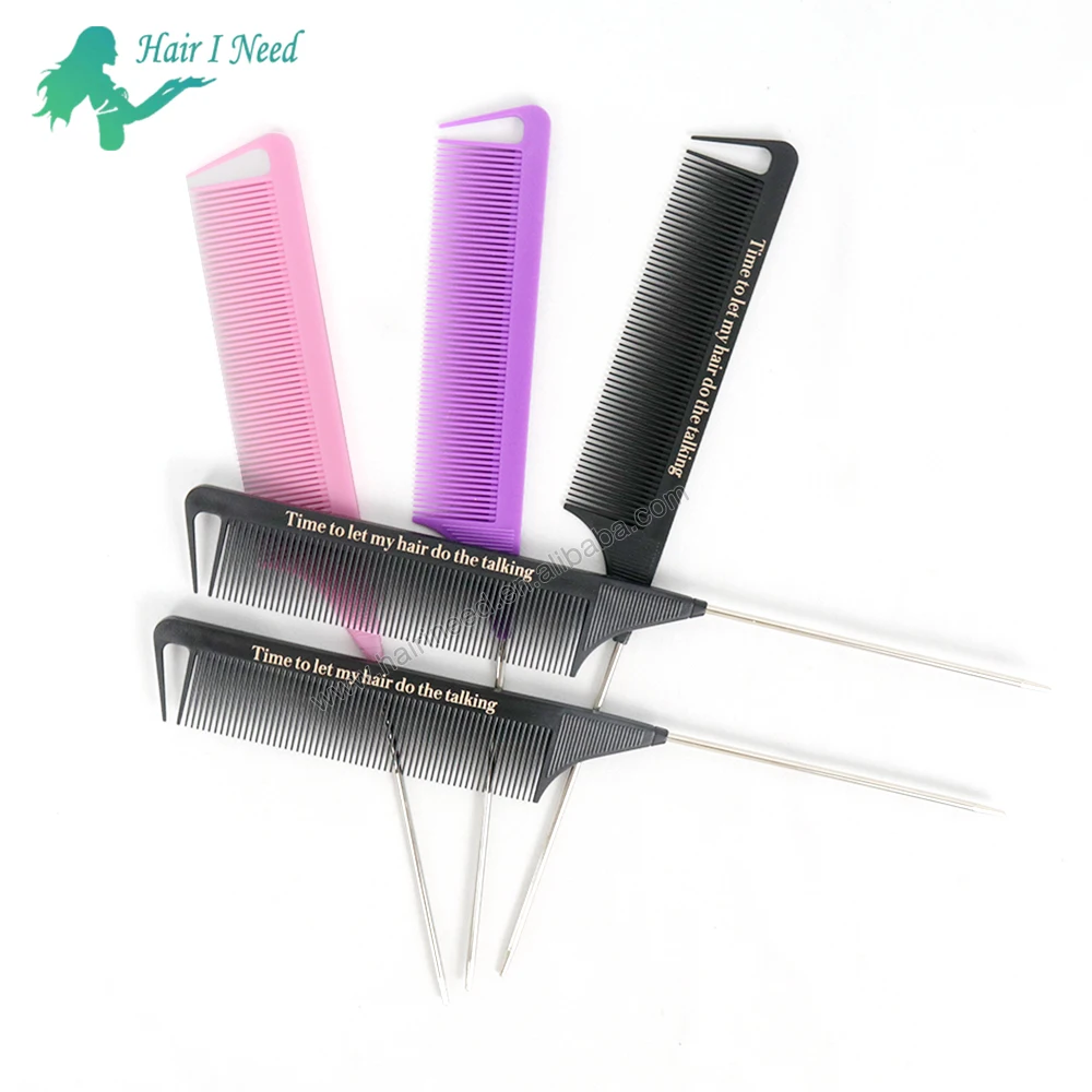Hair Styling Antistatic Heat Resistant Custom Logo Peine Carbon Hair Precision Metal Rat Tail Parting Comb With Private Label