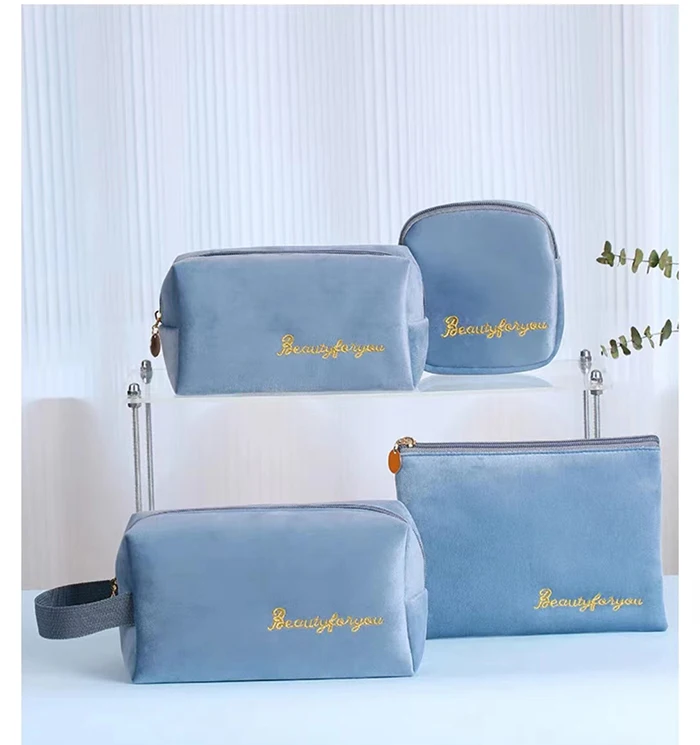 Makeup bag red velvet square small compact suede velvet cosmetic pink professional travel toweling make up bag