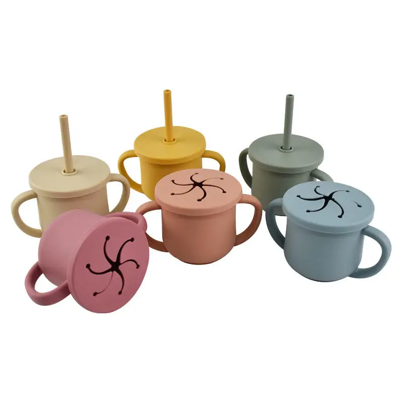 Multifunctional Silicone Sippy Cup Straw Lids Kids Custom Logo Food Grade Toddler Cup Bottle Warmer Training Water Snack Storage