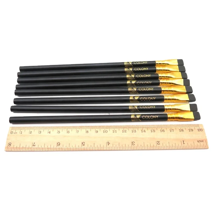 Black Color Printing Golden Logo High Quality Hotel #2 HB  Custom Printed Pencil With Flat Rubber Eraser For School And Office