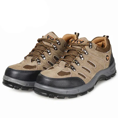Army green flip fur breathable hiking  anti-smashing stab PU solid soles shoes outdoor climbing shoes