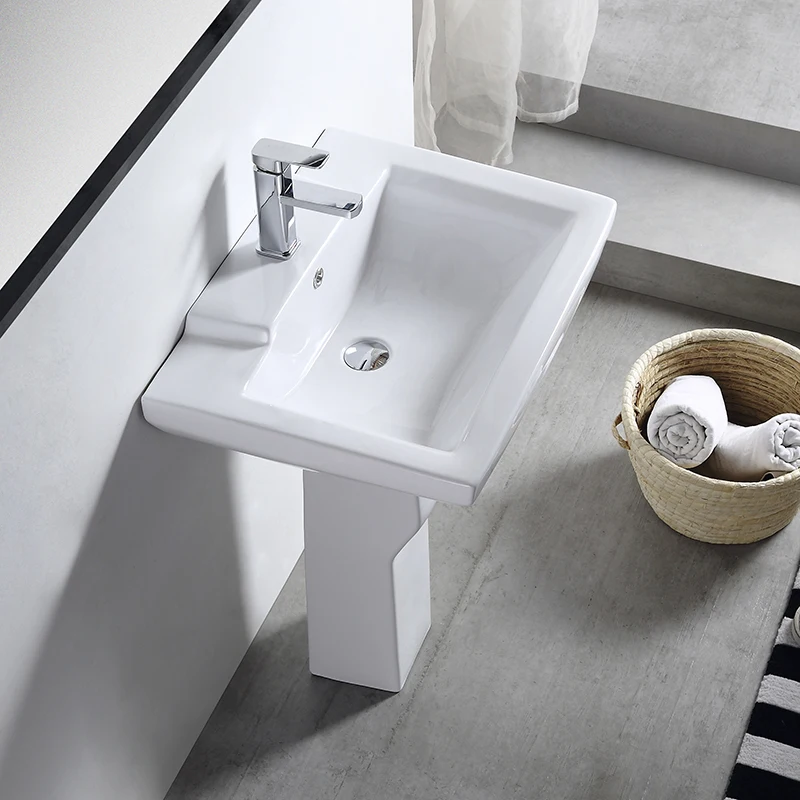 White Color Hand Wash Basin with Pedestal or Hotel Durable Ceramic Home Bathroom Pedestal Sinks Ceramic Glazed Bathroom Wash Fob