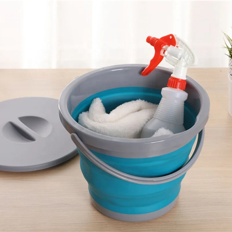 ABSS-5L Portable Car Wash Fishing Outdoor Folding Foldable Bucket with Cover Silicone Water Bucket