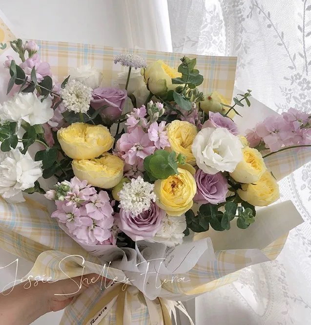 LONGSUN Two-color plaid wrapping paper small fresh plaid wrapping paper flower bouquet packaging material