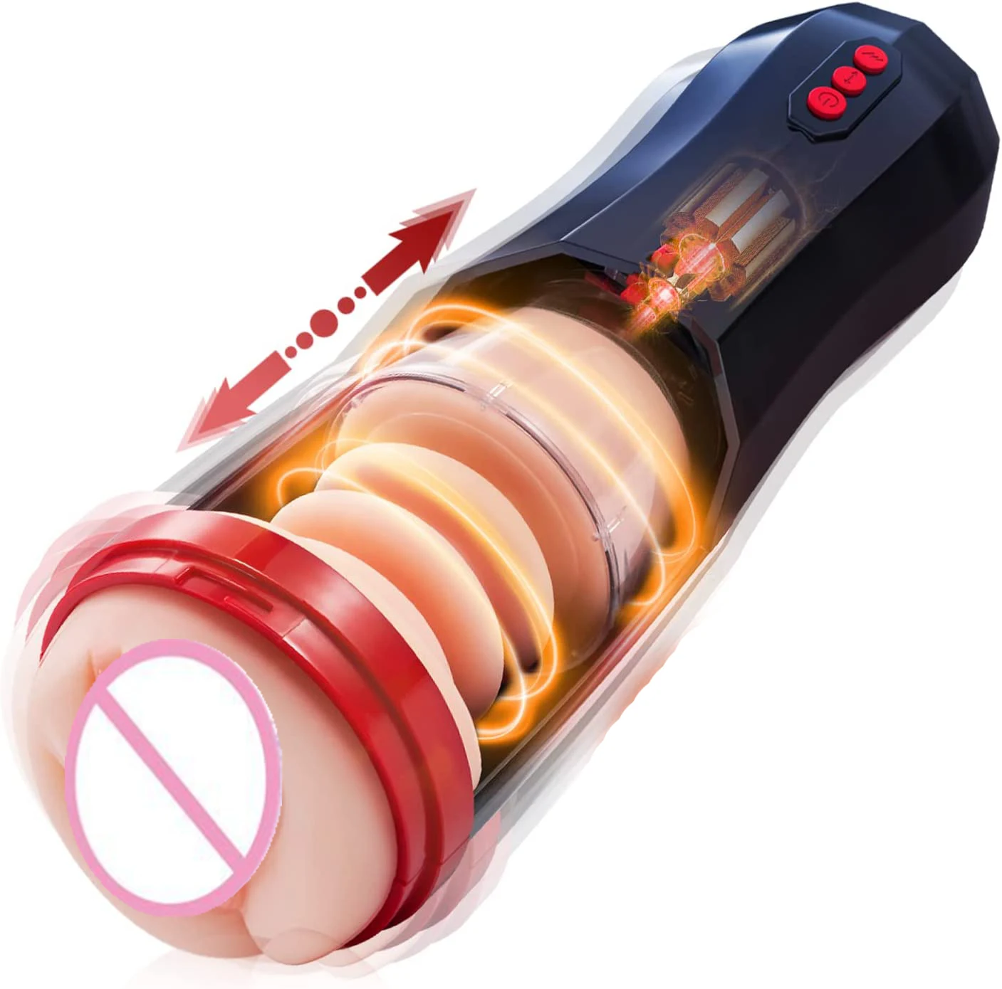 3 in 1 Thrusting Male Masturbators Cup with Realistic Pocket Pussy 5 Telescopic 10 Vibrations Mode Wrapping Stroker Masturbator