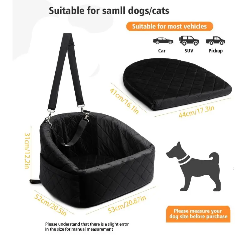Small/Medium Sized Dog Booster Car Seat Detachable and Washable Pet Safety Seat for Front or Back Seat Pet Backseat Cover
