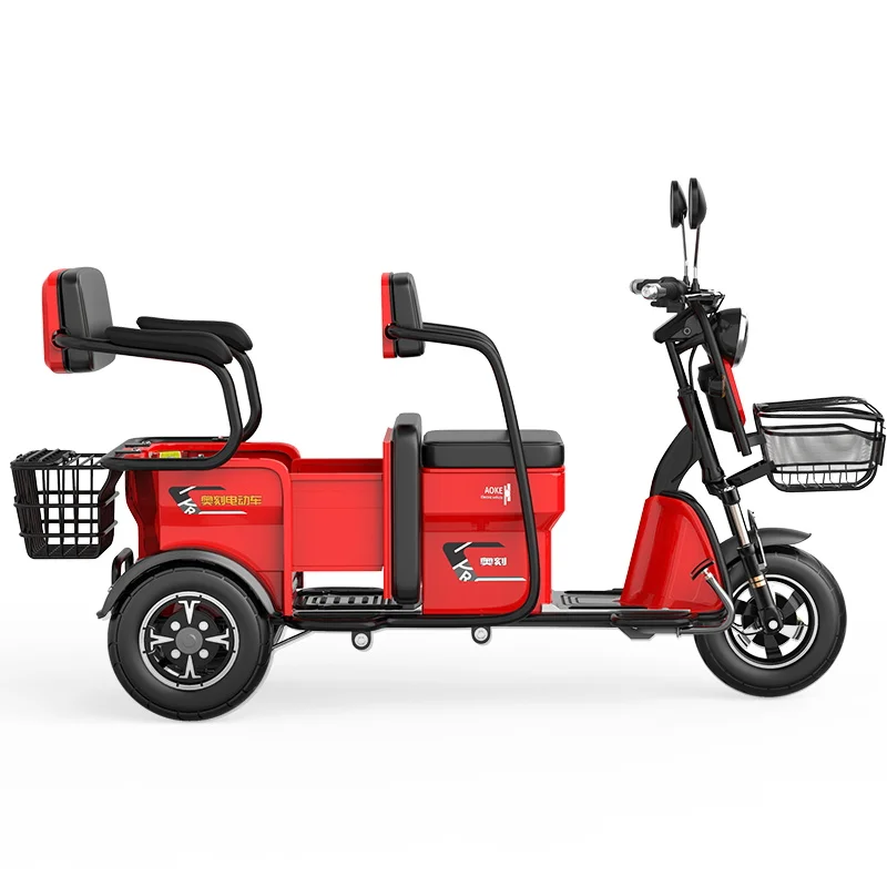 Small scooter electric tricycle passenger and cargo dual-use three-seater electric tricycle