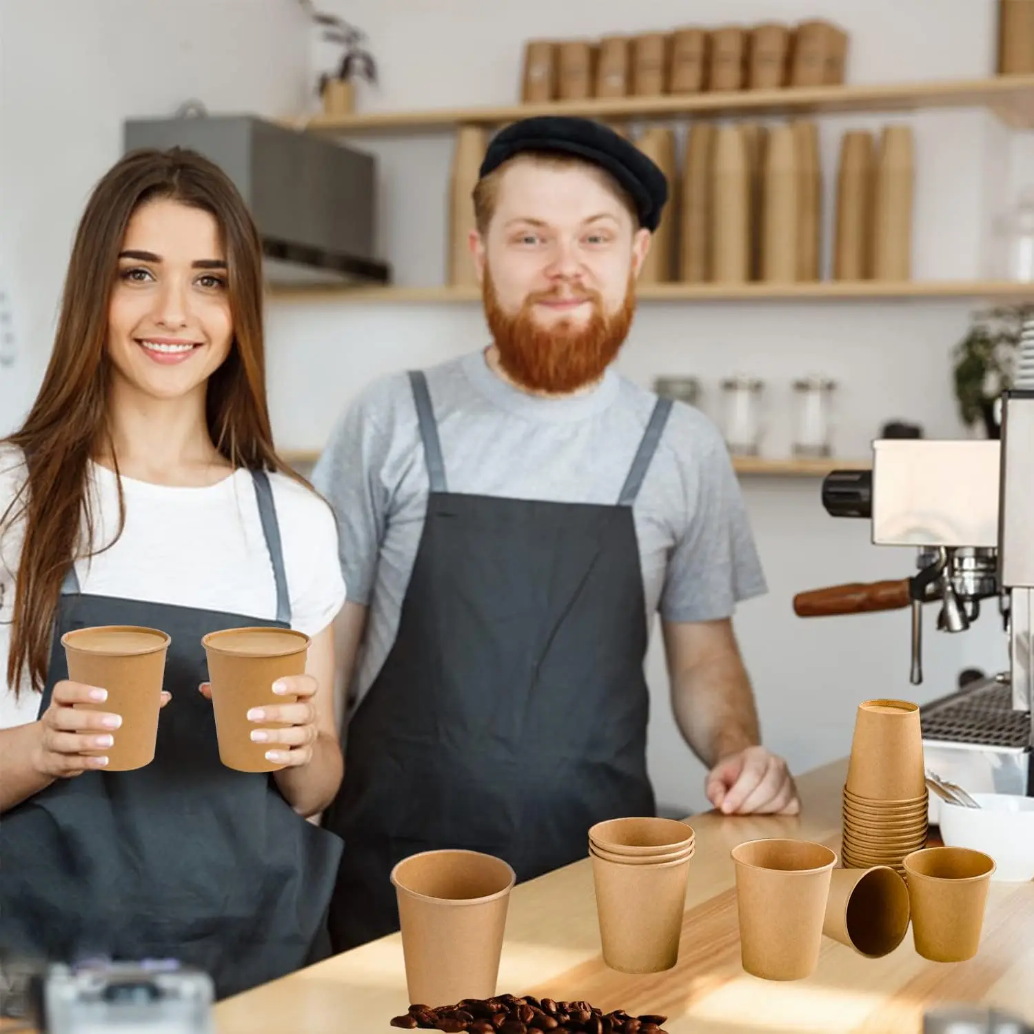 Custom Printing Paper Coffee Cups Disposable Kraft Paper Cups Brown Cups for Hot Cold Beverage Party Home Office