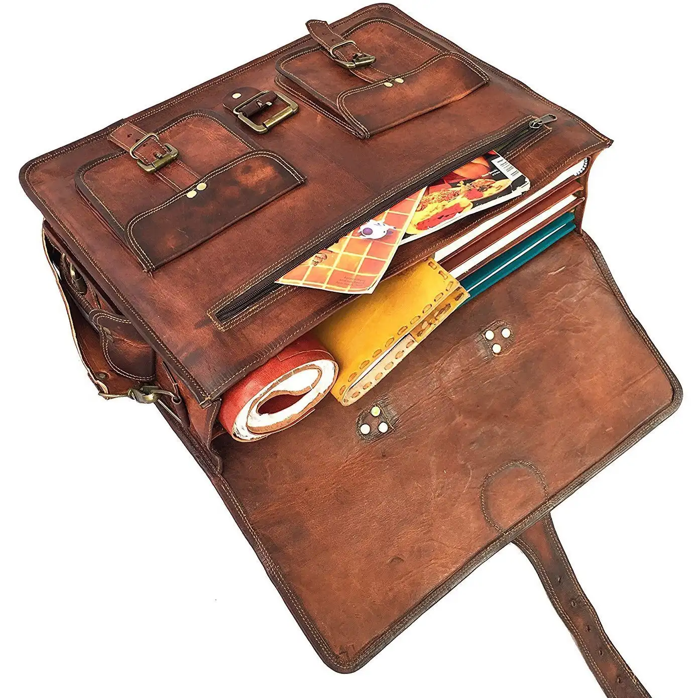 Brown Vintage Leather Briefcase Bag Vintage Shoulder Computer Handbag Messenger Bag Genuine Leather Briefcase Brown Customizable