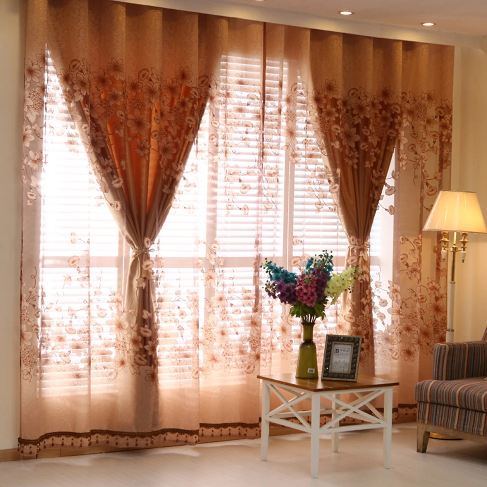 Polyester hot sale floral design beautiful window curtains set  luxury modern bedroom living room curtains