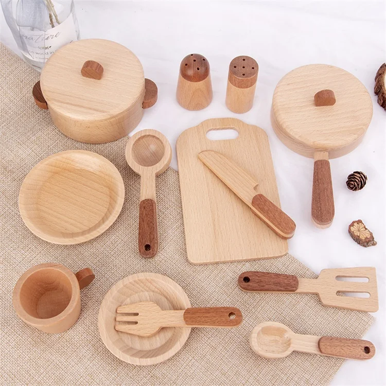 Pretend Cooking Food Play Dinnerware Set Children Girl Toy Gift Fun Game Wooden Kitchen Toys