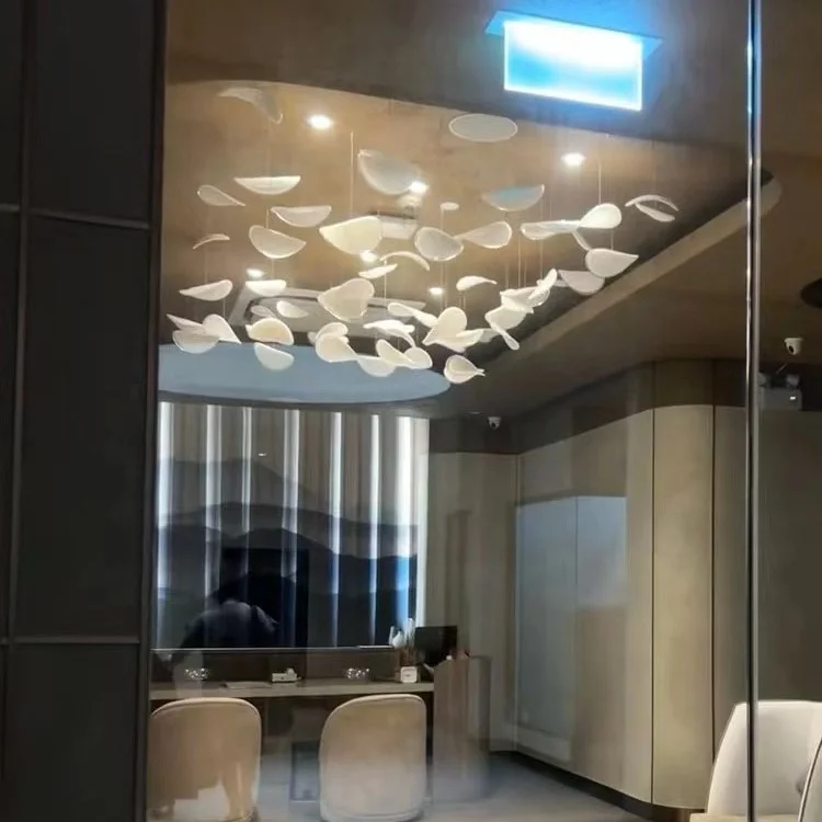 Factory wholesale white Murano glass disc lotus pendant hotel project hanging decoration air ceiling creative hanging decoration