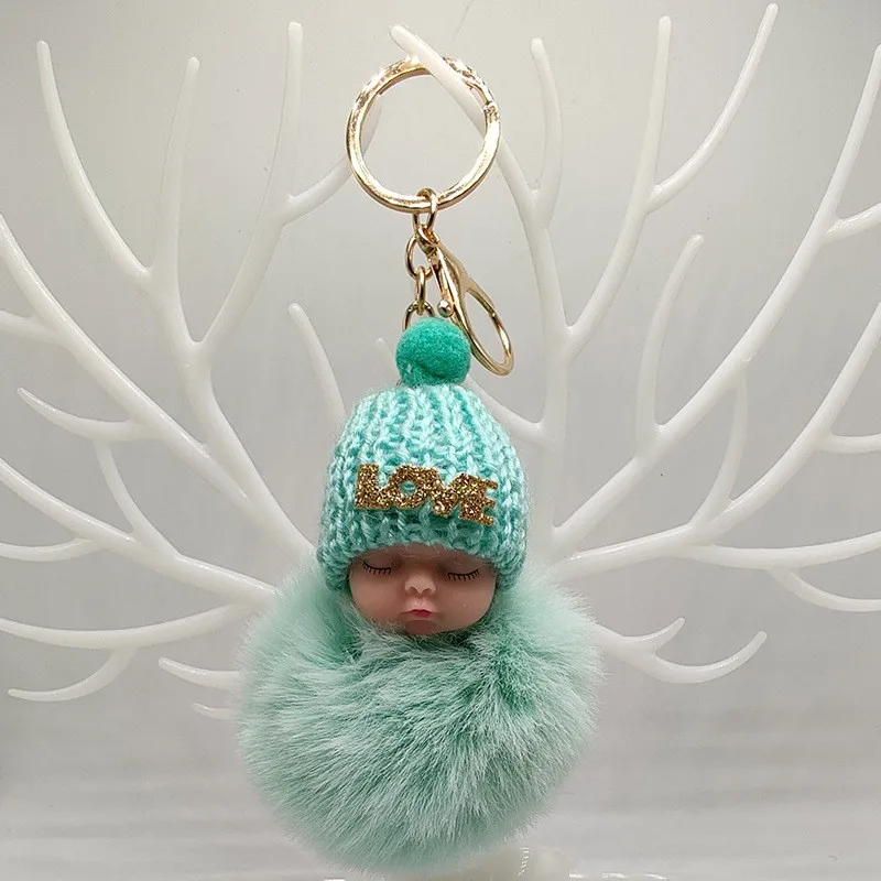 Wholesale 3D Doll Keychain Plush Mini Sleeping Baby Keychain Women Bags Hanging Key Ring