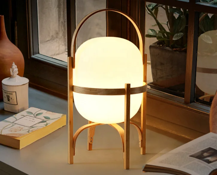 Contemporary wooden frosted glass shade art eye-caring multi function table light for reading